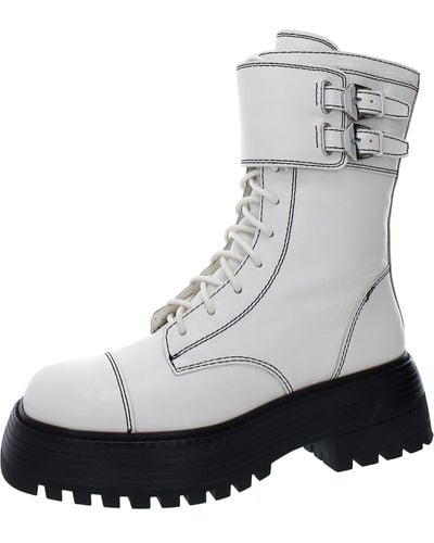 Vince Camuto Monchia Buckle Block Heels Combat & Lace-up Boots - White