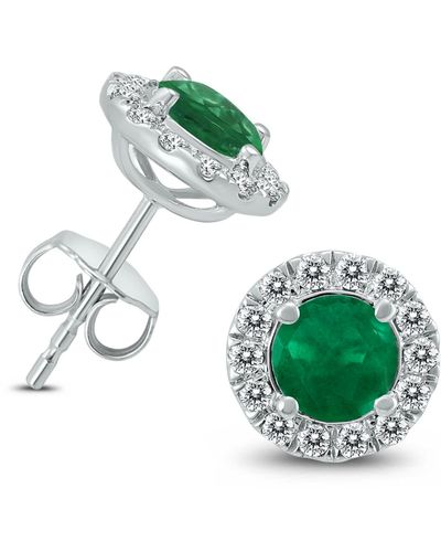 Monary Genuine 1 3/4 Carat Tw Natural Emerald And Real Diamond Halo Earrings - Green
