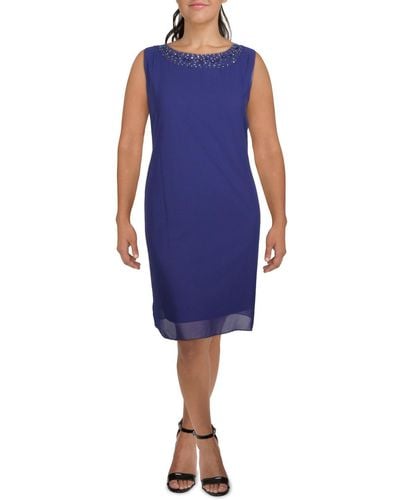 SLNY Plus Chiffon Embellished Shift Dress - Blue