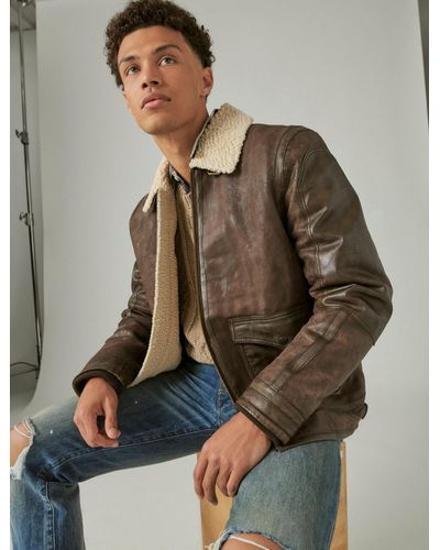 Lucky Brand Leather Aviator Jacket - Brown