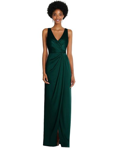 After Six Faux Wrap Whisper Satin Maxi Dress With Draped Tulip Skirt - Green