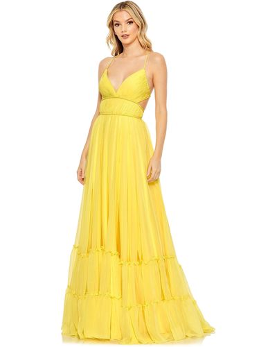 Mac Duggal Solid Tiered Ruffle Strapless Dress - Yellow