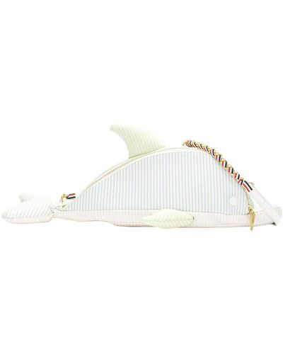 Thom Browne Rare Mini Dolphin Pastel Striped Leather Crossbody Bag - White