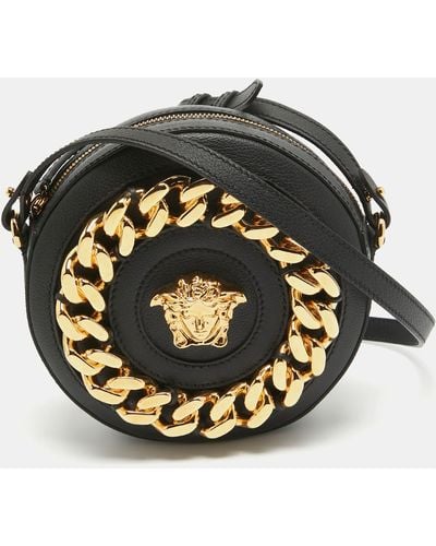 Versace Leather La Medusa Chain Round Crossbody Bag - Metallic