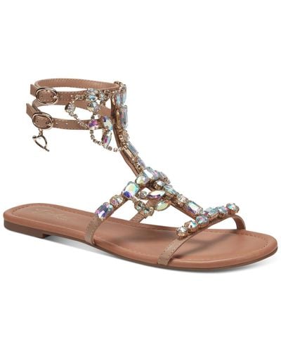 Thalia Sodi Jenesis Rhinestone Faux Leather Gladiator Sandals - Metallic