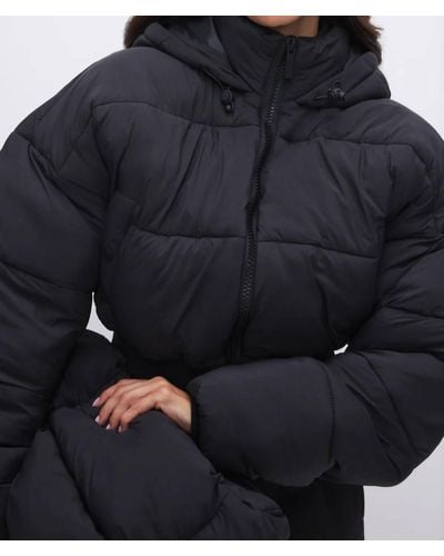 GOOD AMERICAN Cropped Hooded Puffer Jacket - Black