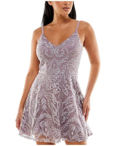 Speechless Juniors Embroidered Shimmer Party Dress - Purple