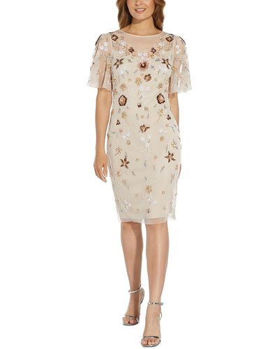 Adrianna Papell Embellished Floral Print Sheath Dress - Natural