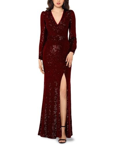 Xscape Mesh Sequined Formal Dress - Red