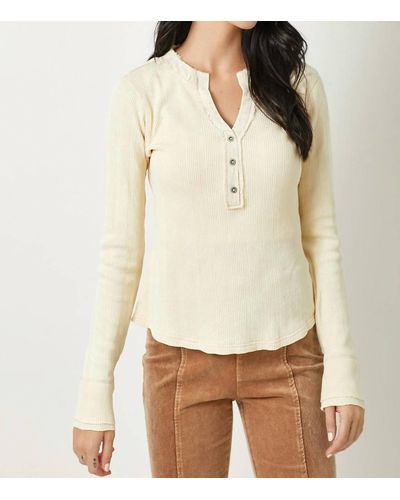 Mystree Freya Washed Thermal Henley Top - Natural