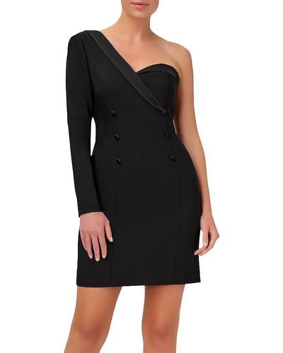 Aidan By Aidan Mattox Crepe One Shoulder Cocktail And Party Dress - Black