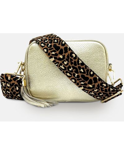 Apatchy London Leather Crossbody Bag With Tan Cheetah Strap - Metallic