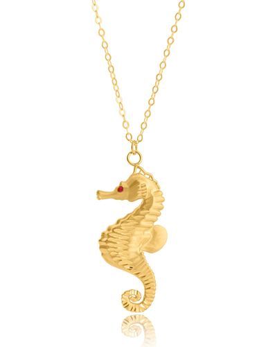 MAX + STONE 14k Yellow Enamel Seahorse Pendant Necklace - Metallic
