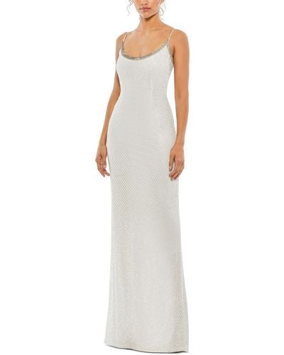 Mac Duggal Mesh Embellished Evening Dress - White