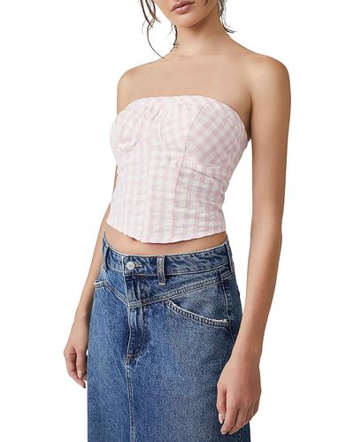 Free People Cropped Gingham Strapless Top - Blue
