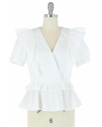 Skies Are Blue Overlapped Frill Blouse - White