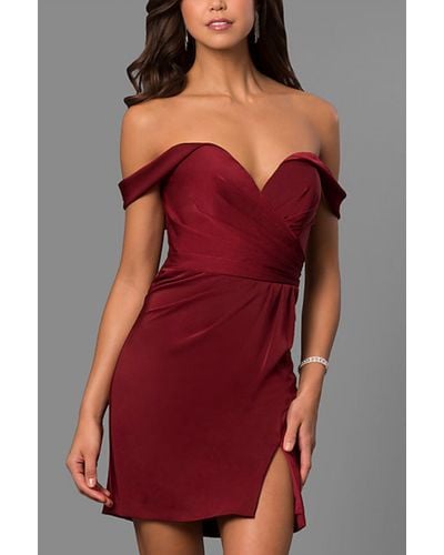 Faviana Off The Shoulder Cocktail Dress - Red