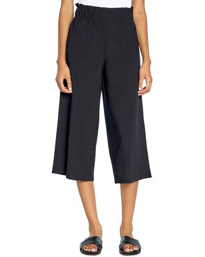 Three Dots Textured Solid Cropped Pants - Blue
