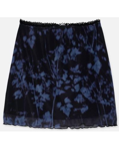 WILD PONY Short Mesh Leaf Print Skirt - Blue