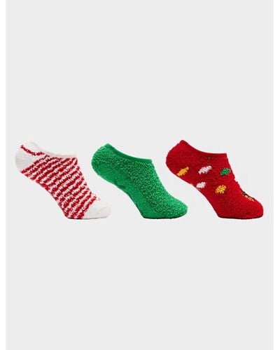 Betsey Johnson Reindeer Slipper Sock Three Pack - Red