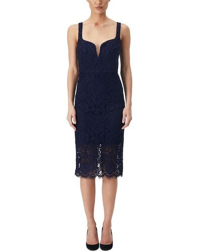 Bardot Plunging Midi Cocktail And Party Dress - Blue