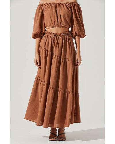Astr Balboa Tiered Maxi Skirt In Brown