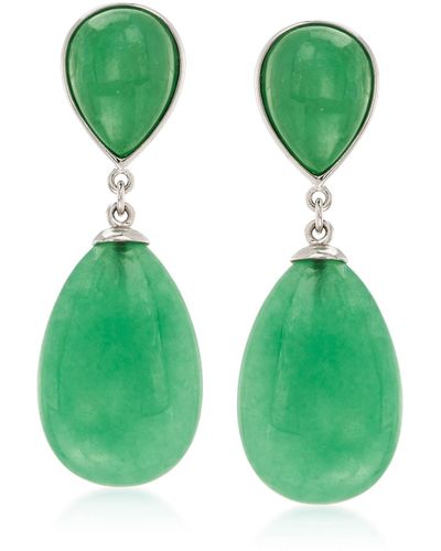 Ross-Simons Pear-shaped Jade Drop Earrings - Green