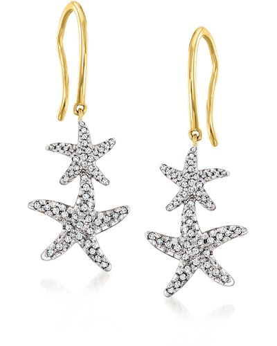 Ross-Simons Diamond Starfish Drop Earrings - Metallic