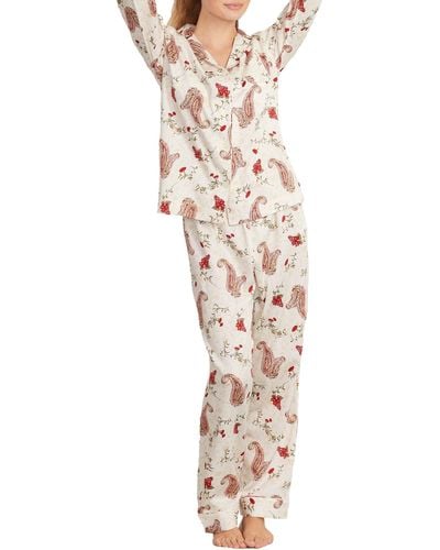 Lauren by Ralph Lauren Notch Collar Woven Pajama Set - Natural
