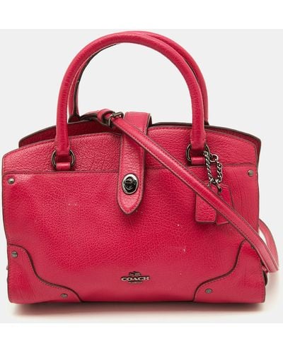 COACH Leather Mercer 24 Satchel - Red