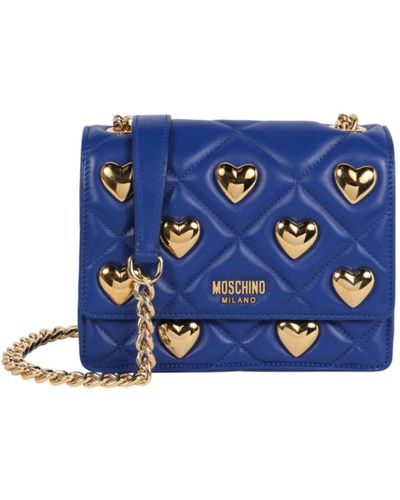 Moschino Heart Studs Quilted Crossbody Bag - Blue