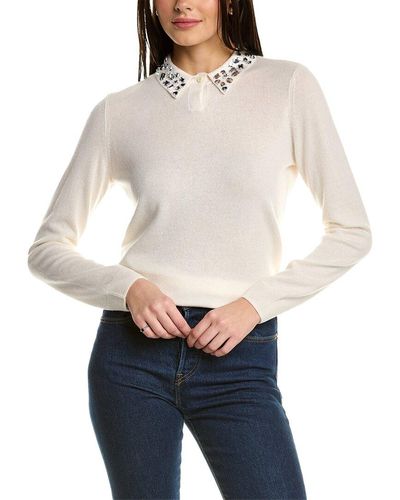 Sofiacashmere Embellished Collar Cashmere Sweater - Natural