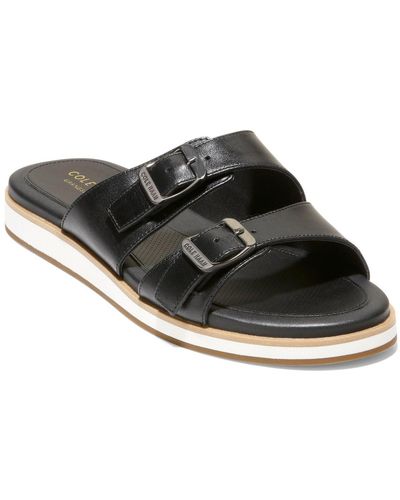 Cole Haan Megan Buckle Slide Faux Leather Slip-on Slide Sandals - Black