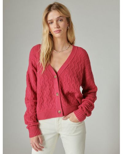 Lucky Brand Cozy Cable Stitch Cardigan - Red