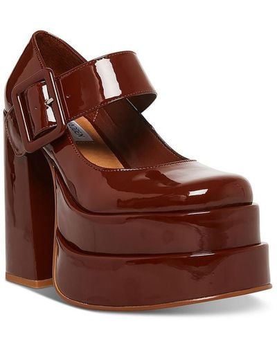 Steve Madden Carly Patent Stacked Heel Mary Jane Heels - Brown