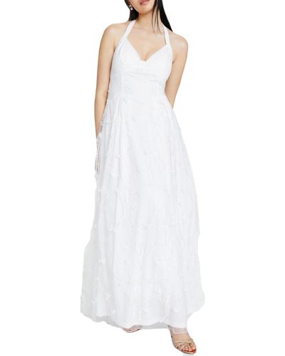 Jump Apparel Juniors Embroidered Long Evening Dress - White