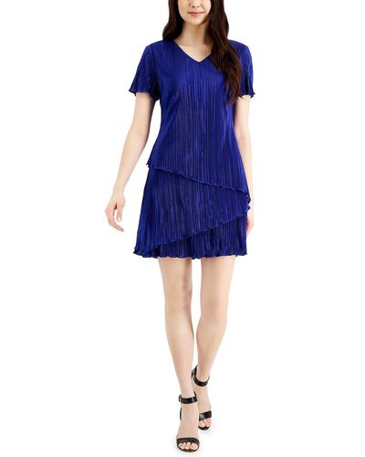 Connected Apparel Petites Tiered Cocktail Dress - Blue