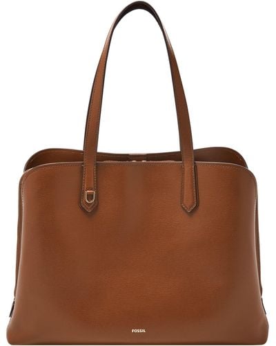 Fossil Wren Polyurethane Tote - Brown