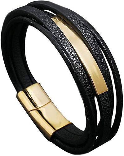 Stephen Oliver 18k Gold Leather Id Bracelet - Black