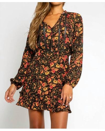Olivaceous Autumn Floral Dress In Multi - Brown