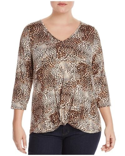 Status By Chenault Plus Animal Print Knot-front T-shirt - Multicolor