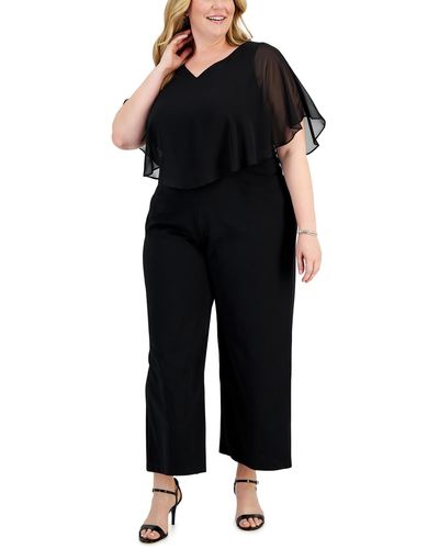 Connected Apparel Plus Overlay Solid Jumpsuit - Black