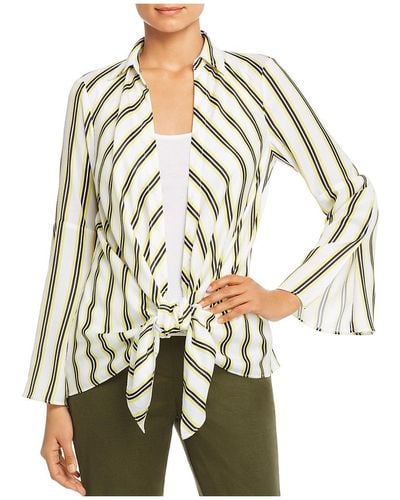 Kenneth Cole Striped Tie Front Blouse - White