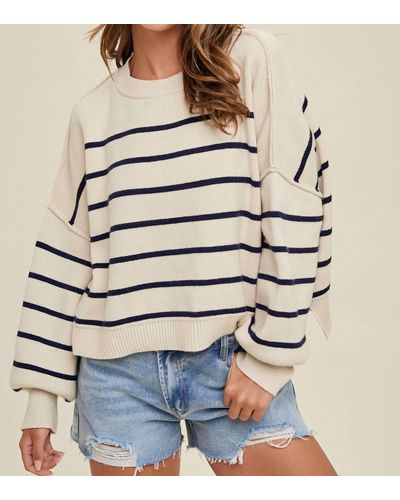 Wishlist Cream & Navy Relaxed Sweater W/side Slits - Natural