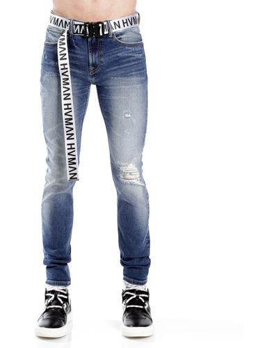 HVMAN Strat Super Skinny Fit Jean W/white Belt - Blue