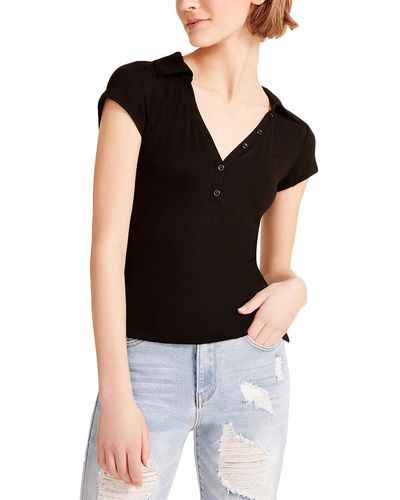Madden Girl Ribbed Collared Pullover Top - Black
