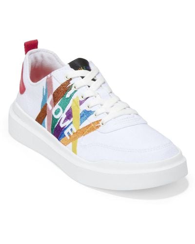 Cole Haan Gp Rly Canvas Crt Snk Embroidered Lifestyle Casual And Fashion Sneakers - White