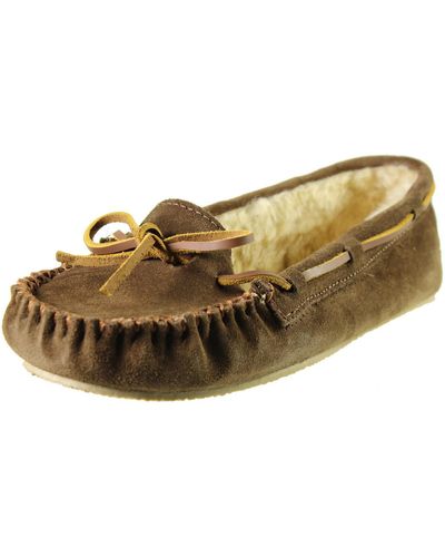 Minnetonka Cally Suede Faux Fur Moccasin Slippers - Natural