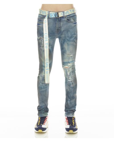 Cult Of Individuality Punk Super Skinny Stretch W/baby Belt In Kasso - Blue