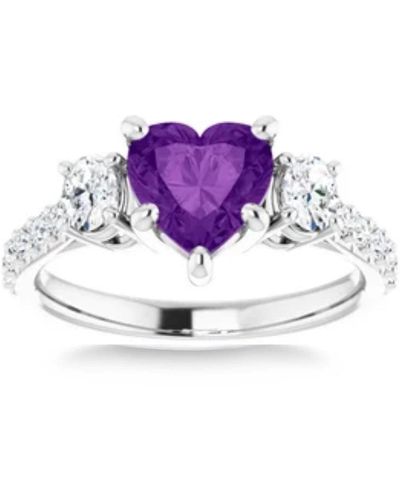 Pompeii3 7mm Amethyst Three-stone Diamond Heart Shape Ring - Purple